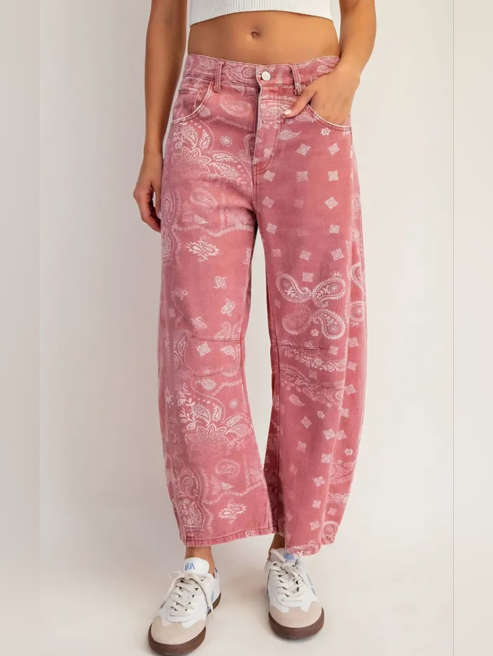 eesome Mineral Washed Rose Paisley Wide-Leg Pants
